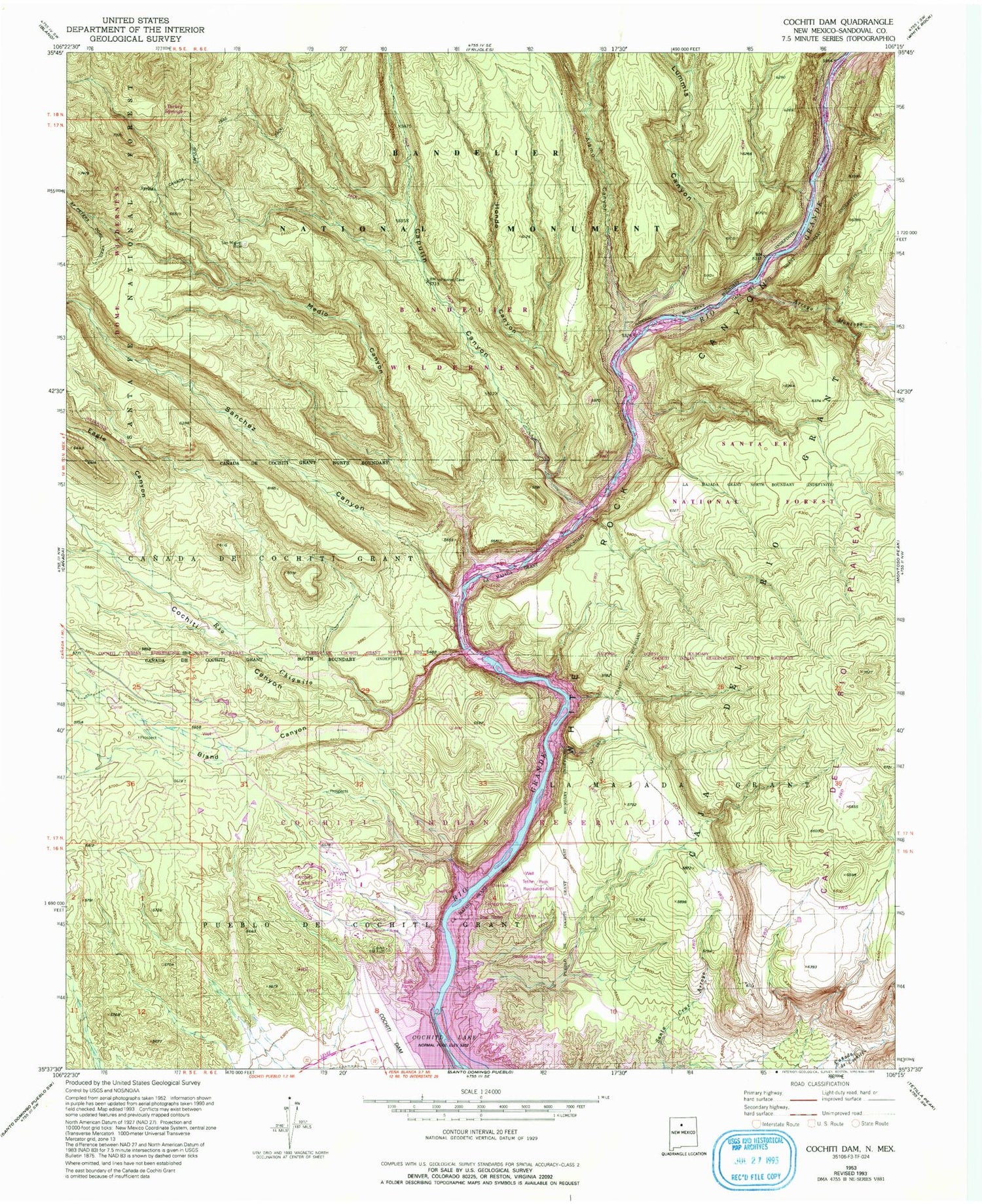 Classic USGS Cochiti Dam New Mexico 7.5'x7.5' Topo Map Image
