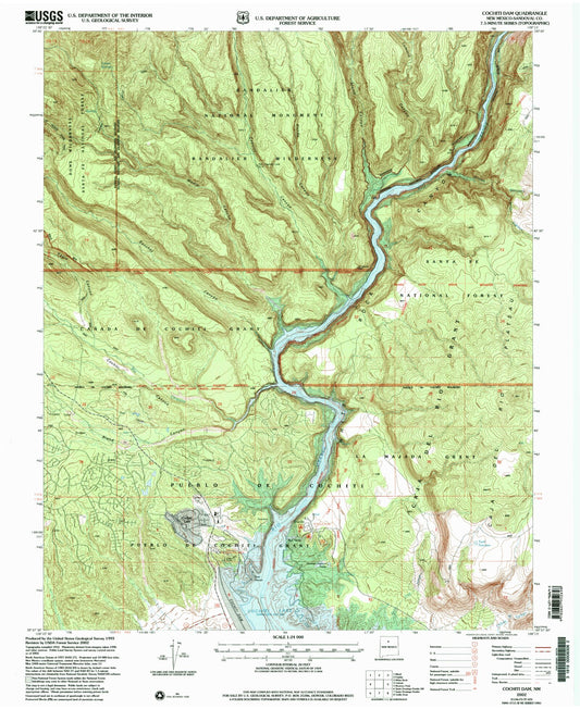 Classic USGS Cochiti Dam New Mexico 7.5'x7.5' Topo Map Image