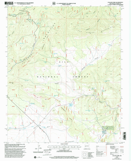 Classic USGS Collins Park New Mexico 7.5'x7.5' Topo Map Image