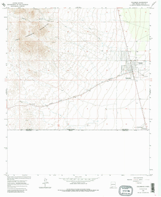 Classic USGS Columbus New Mexico 7.5'x7.5' Topo Map Image