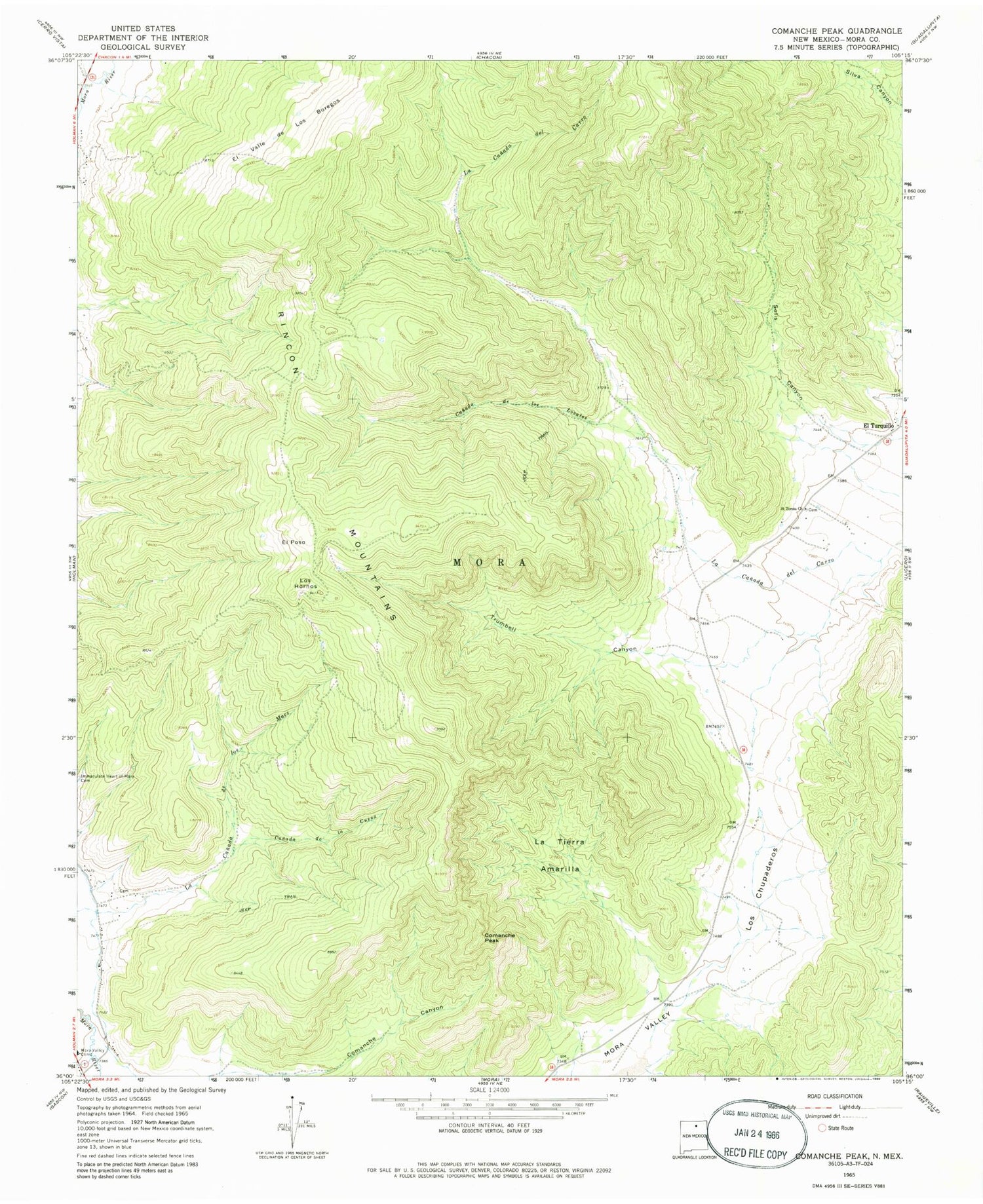 Classic USGS Comanche Peak New Mexico 7.5'x7.5' Topo Map Image