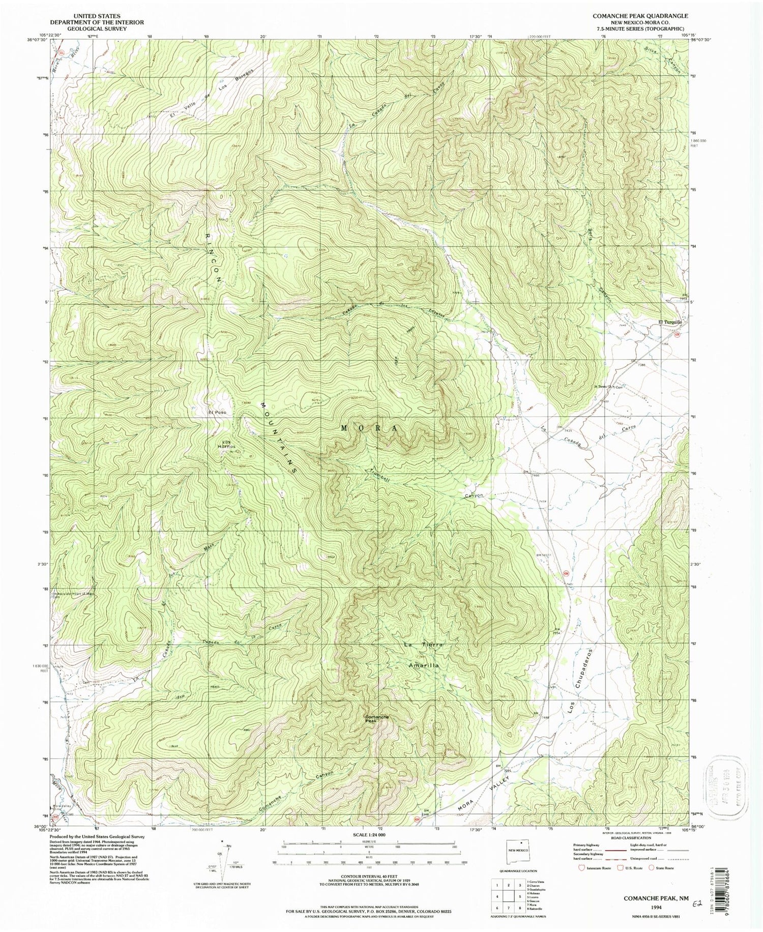 Classic USGS Comanche Peak New Mexico 7.5'x7.5' Topo Map Image