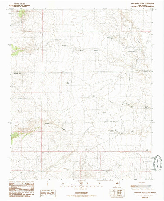 Classic USGS Comanche Ranch New Mexico 7.5'x7.5' Topo Map Image
