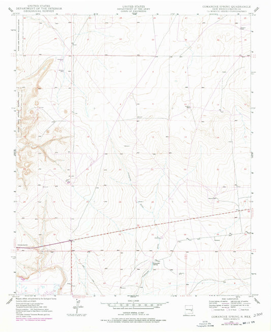 Classic USGS Comanche Spring New Mexico 7.5'x7.5' Topo Map Image