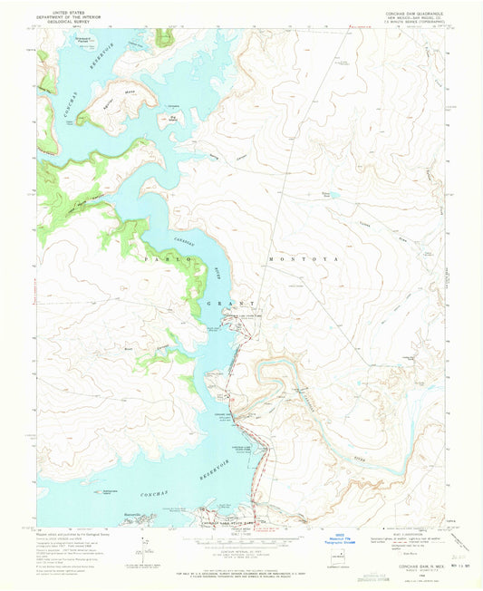 Classic USGS Conchas Dam New Mexico 7.5'x7.5' Topo Map Image