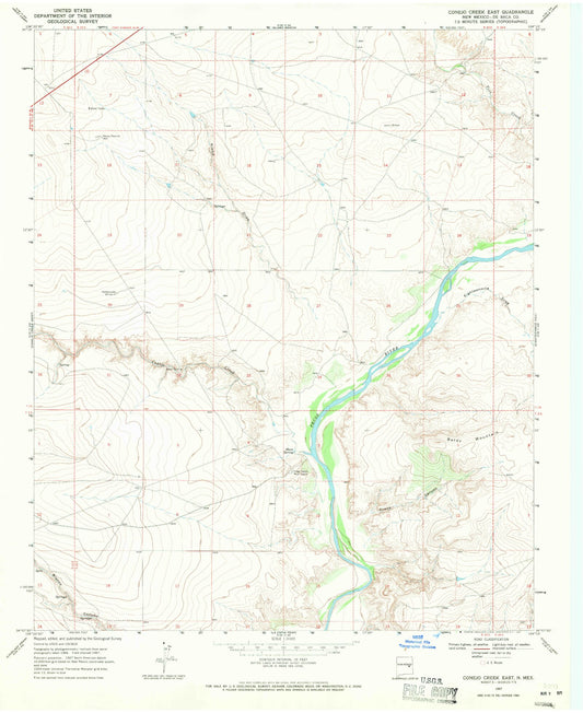 Classic USGS Conejo Creek East New Mexico 7.5'x7.5' Topo Map Image