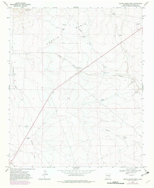 Classic USGS Conejo Creek West New Mexico 7.5'x7.5' Topo Map Image