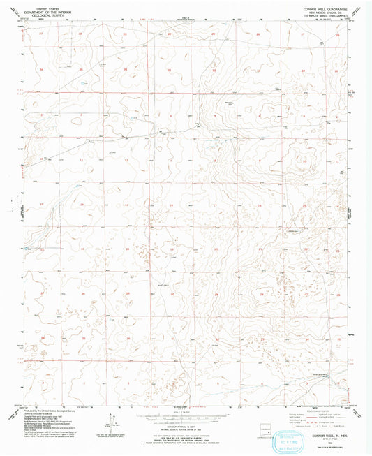 Classic USGS Connor Well New Mexico 7.5'x7.5' Topo Map Image