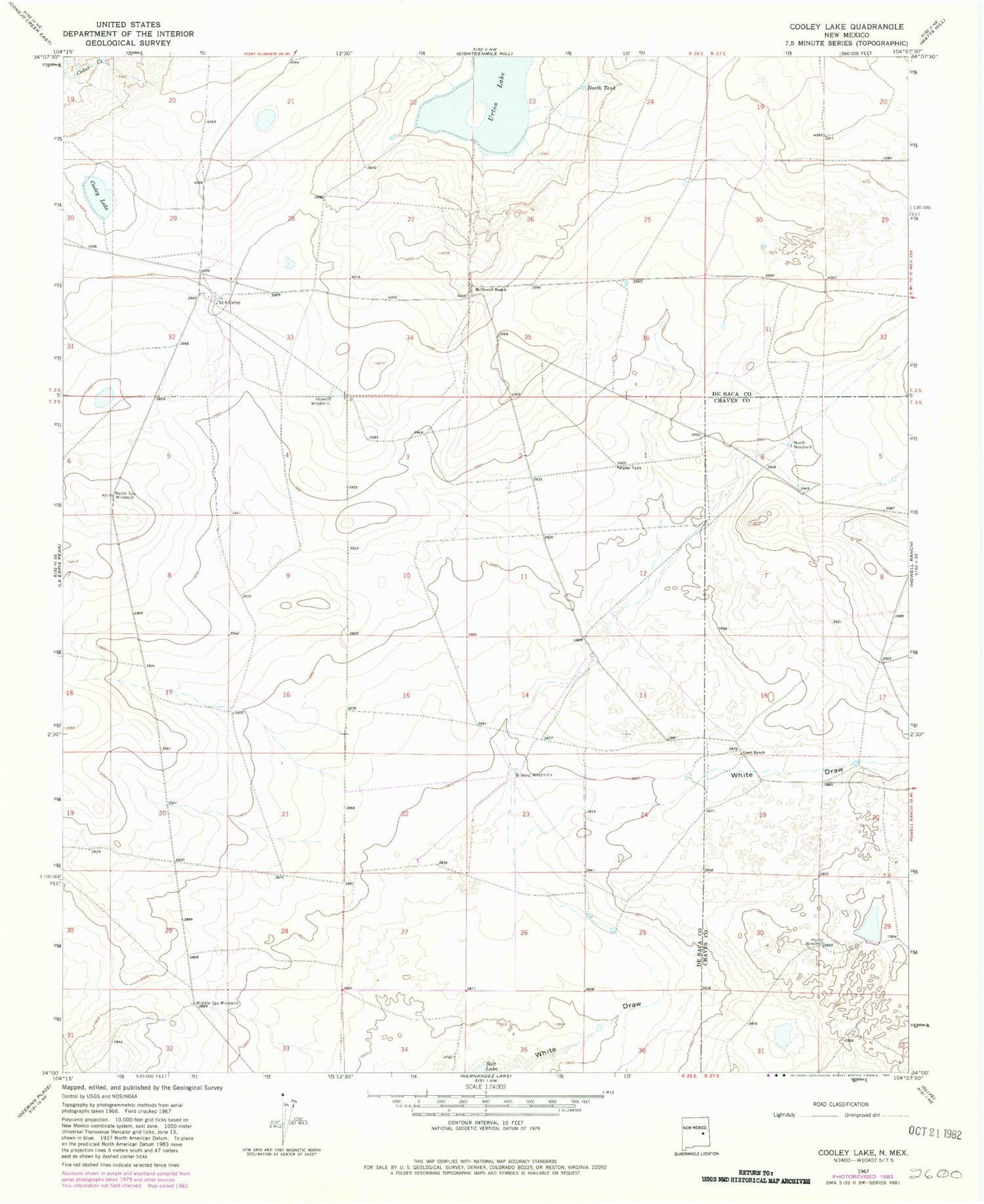 Classic USGS Cooley Lake New Mexico 7.5'x7.5' Topo Map Image