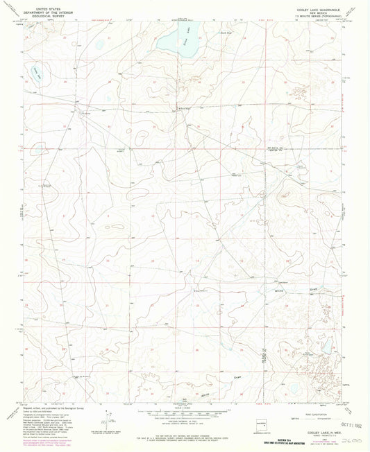 Classic USGS Cooley Lake New Mexico 7.5'x7.5' Topo Map Image