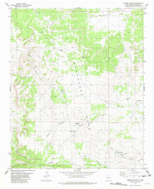 Classic USGS Cooper Canyon New Mexico 7.5'x7.5' Topo Map Image