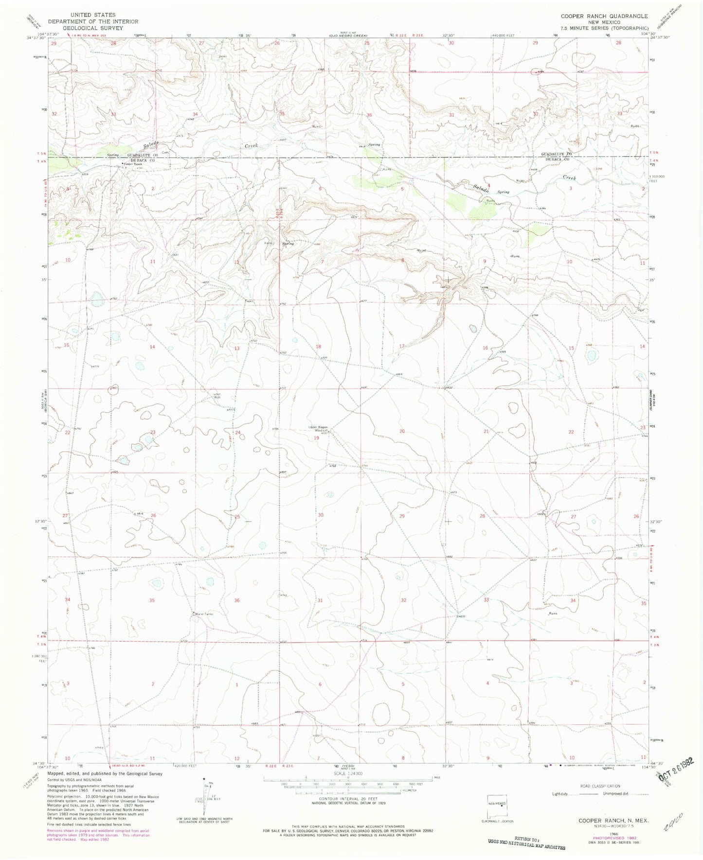 Classic USGS Cooper Ranch New Mexico 7.5'x7.5' Topo Map Image