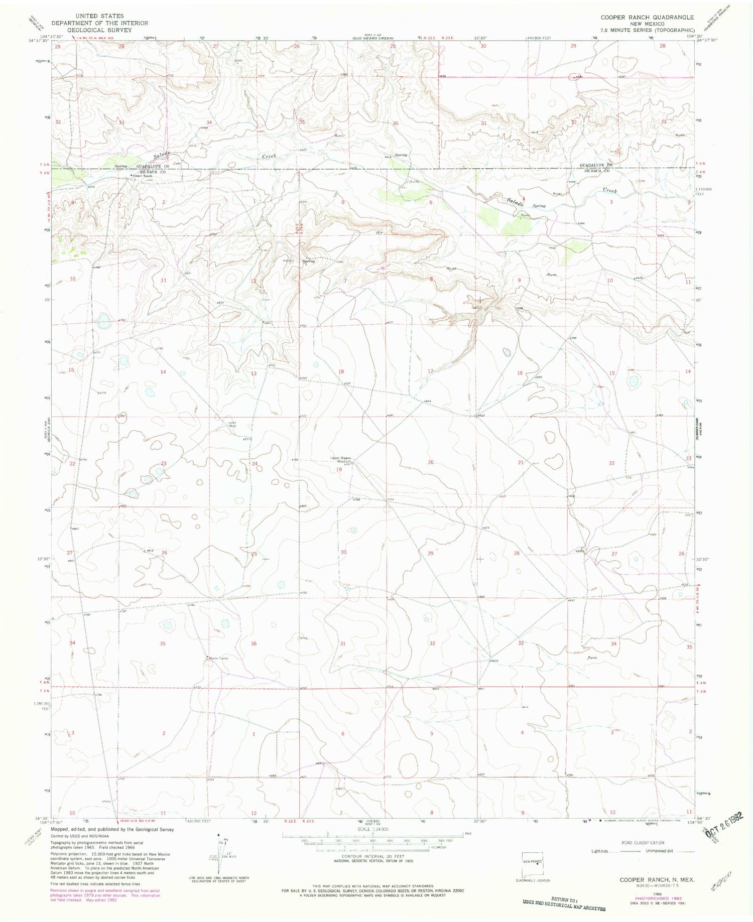 Classic USGS Cooper Ranch New Mexico 7.5'x7.5' Topo Map Image