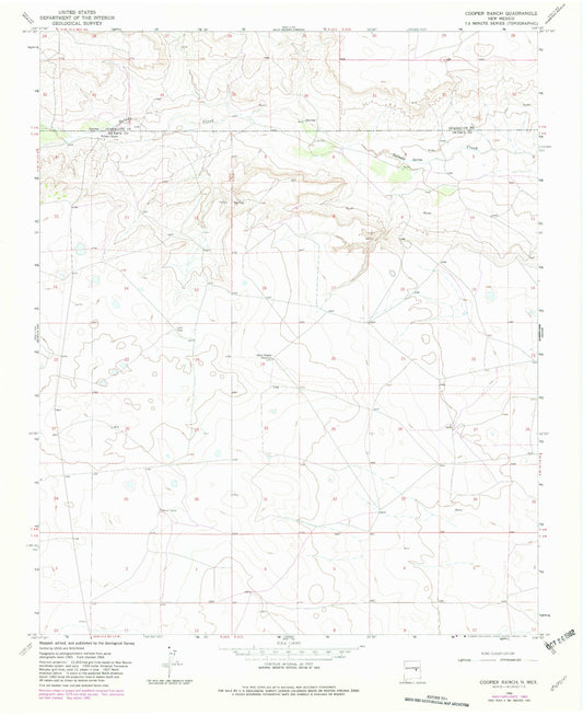 Classic USGS Cooper Ranch New Mexico 7.5'x7.5' Topo Map Image