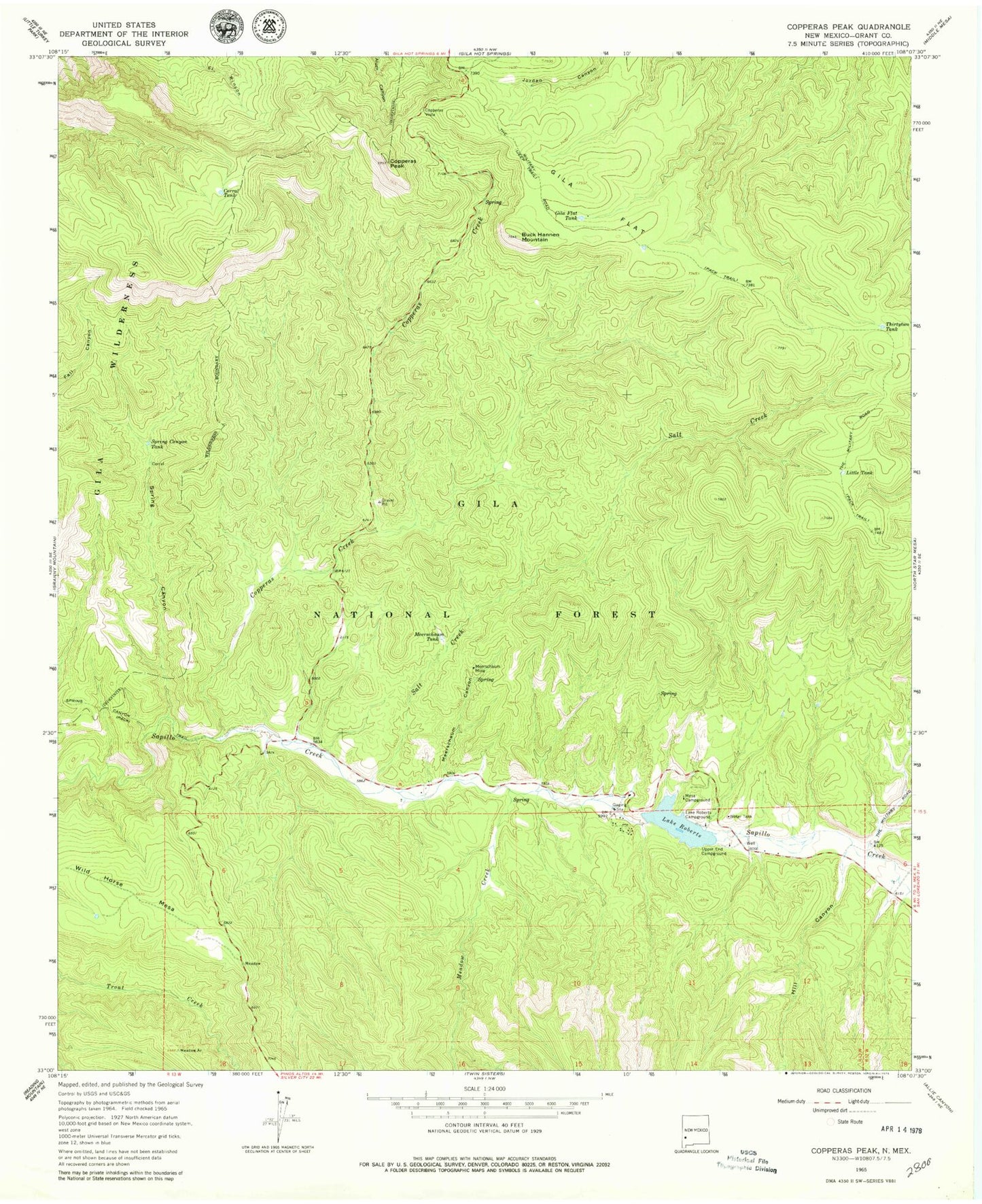 Classic USGS Copperas Peak New Mexico 7.5'x7.5' Topo Map Image