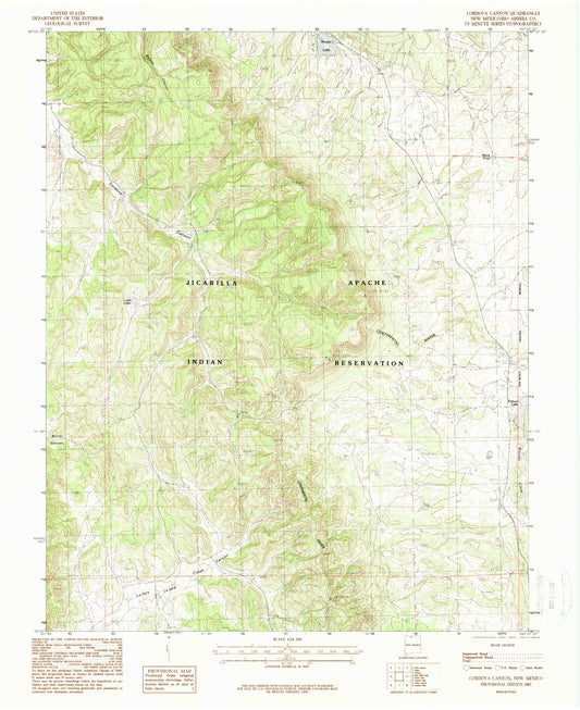 Classic USGS Cordova Canyon New Mexico 7.5'x7.5' Topo Map Image