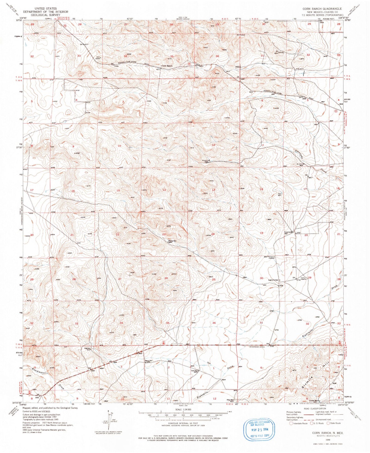 Classic USGS Corn Ranch New Mexico 7.5'x7.5' Topo Map Image