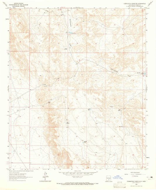 Classic USGS Cornucopia Ranch SE New Mexico 7.5'x7.5' Topo Map Image