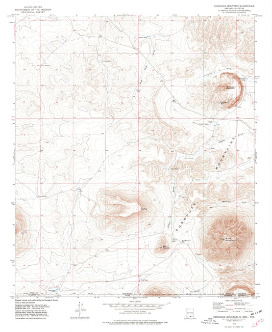 Classic USGS Cornudas Mountain New Mexico 7.5'x7.5' Topo Map Image