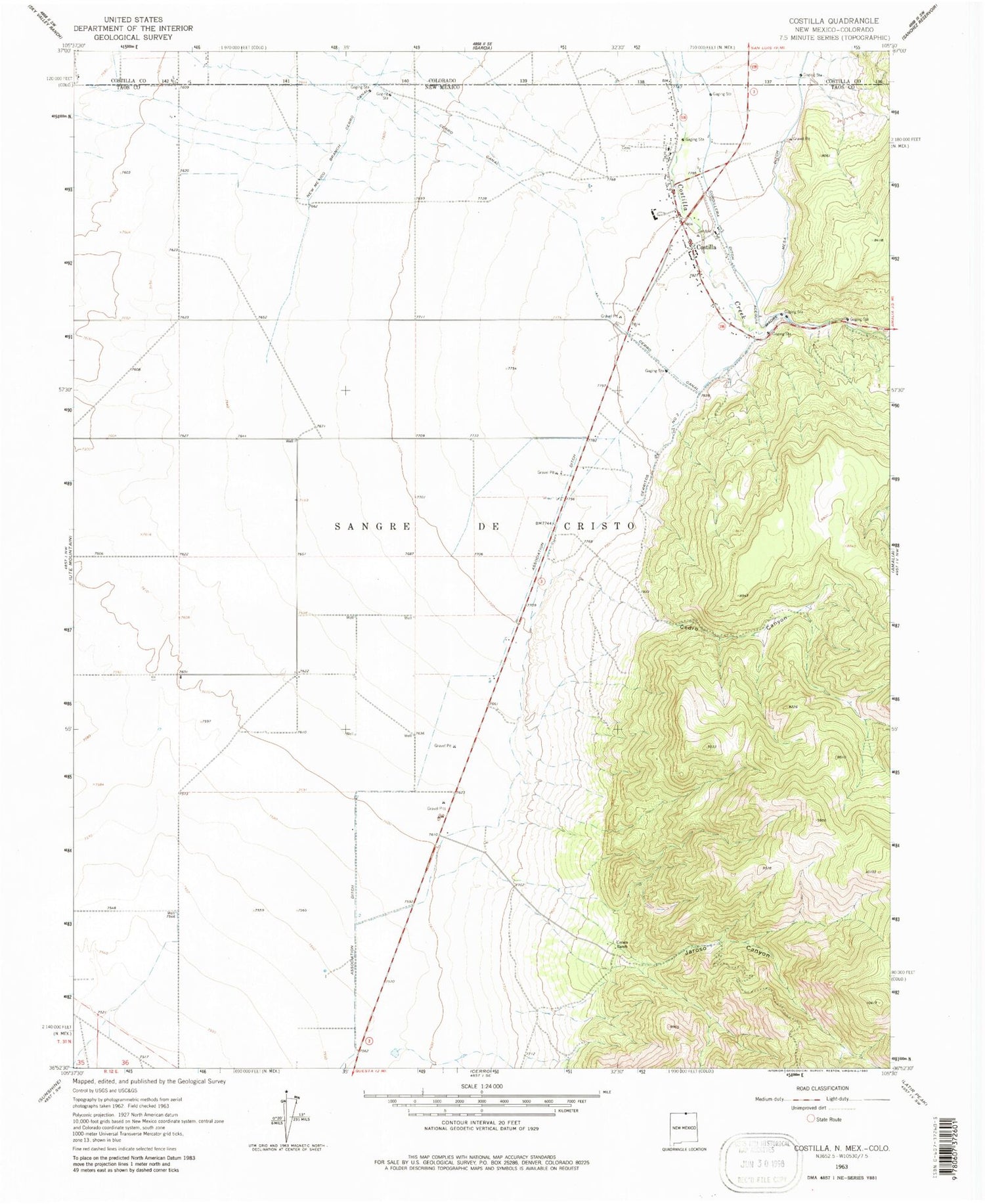 Classic USGS Costilla New Mexico 7.5'x7.5' Topo Map Image