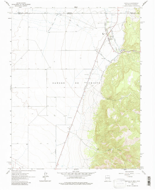 Classic USGS Costilla New Mexico 7.5'x7.5' Topo Map Image