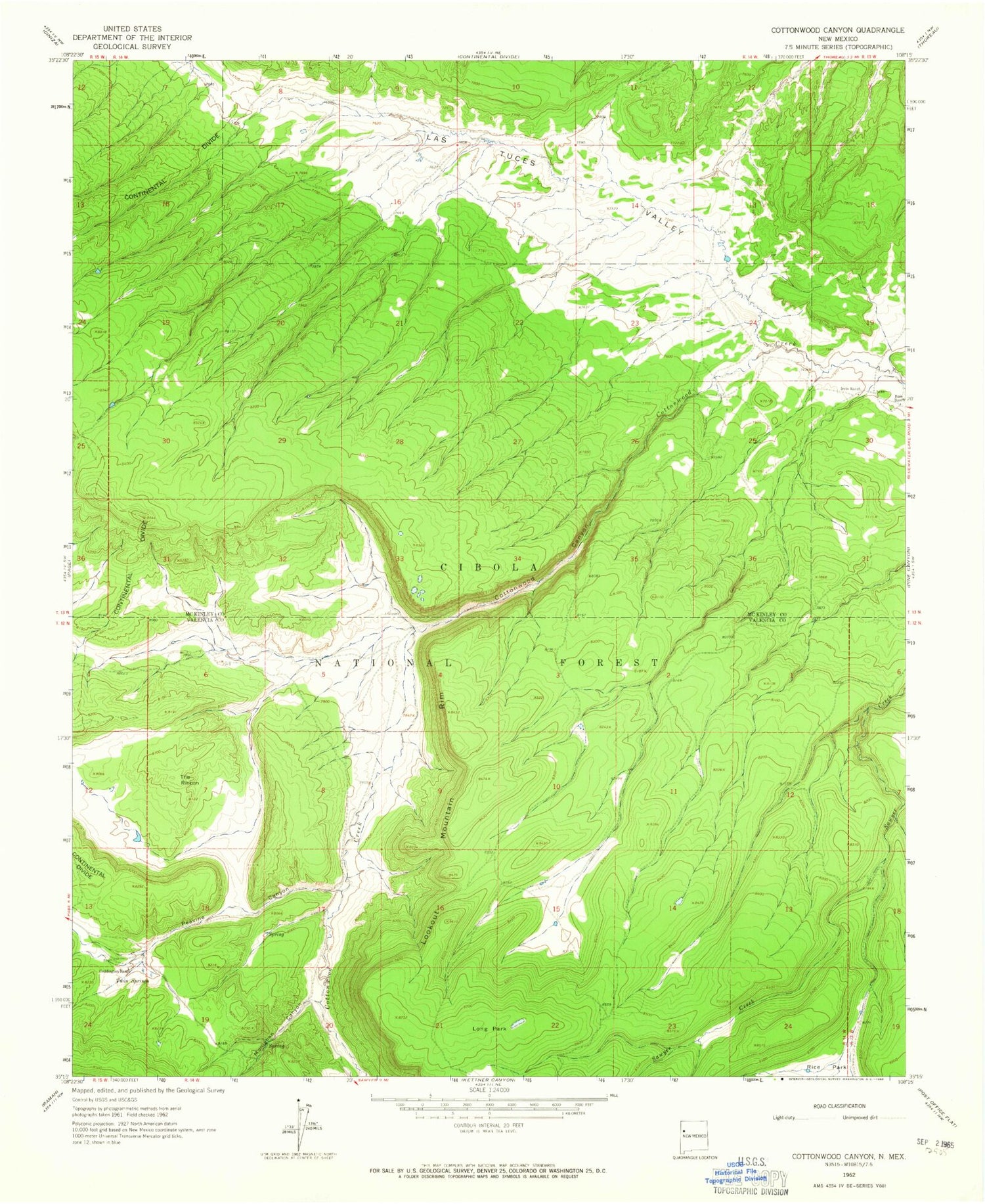 Classic USGS Cottonwood Canyon New Mexico 7.5'x7.5' Topo Map Image