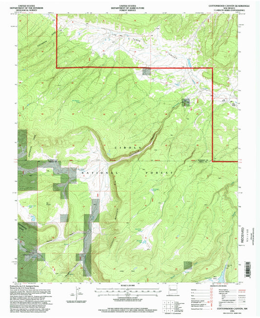 Classic USGS Cottonwood Canyon New Mexico 7.5'x7.5' Topo Map Image
