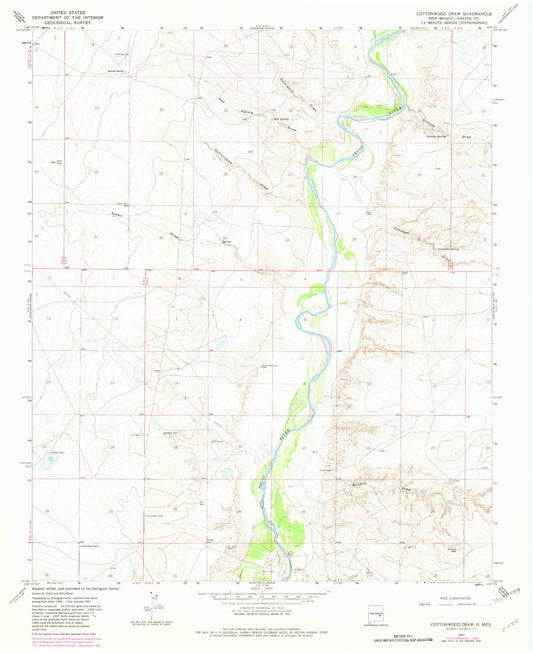 Classic USGS Cottonwood Draw New Mexico 7.5'x7.5' Topo Map Image