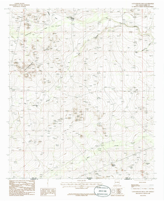 Classic USGS Cottonwood Hills New Mexico 7.5'x7.5' Topo Map Image
