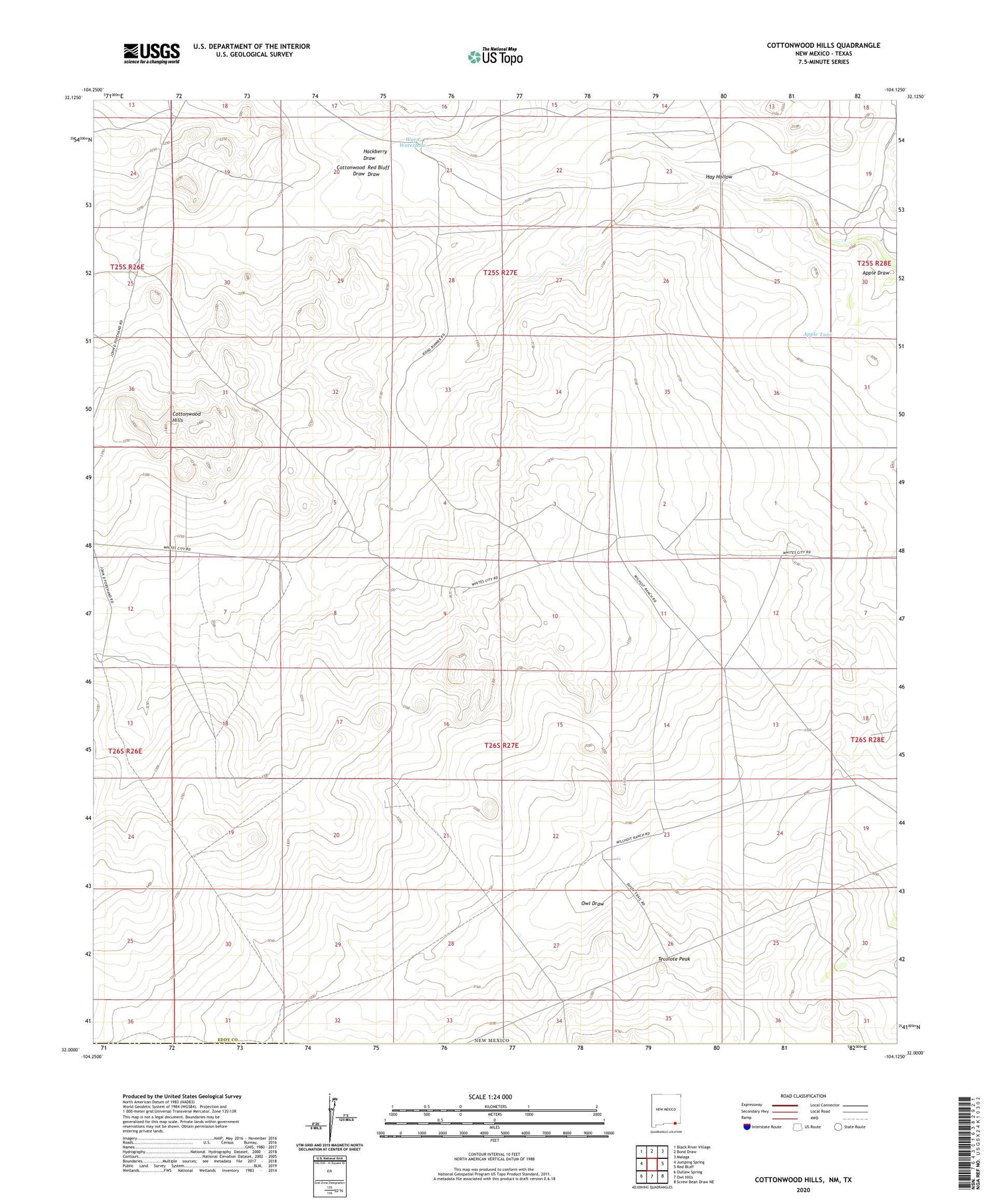 Cottonwood Hills New Mexico US Topo Map Image