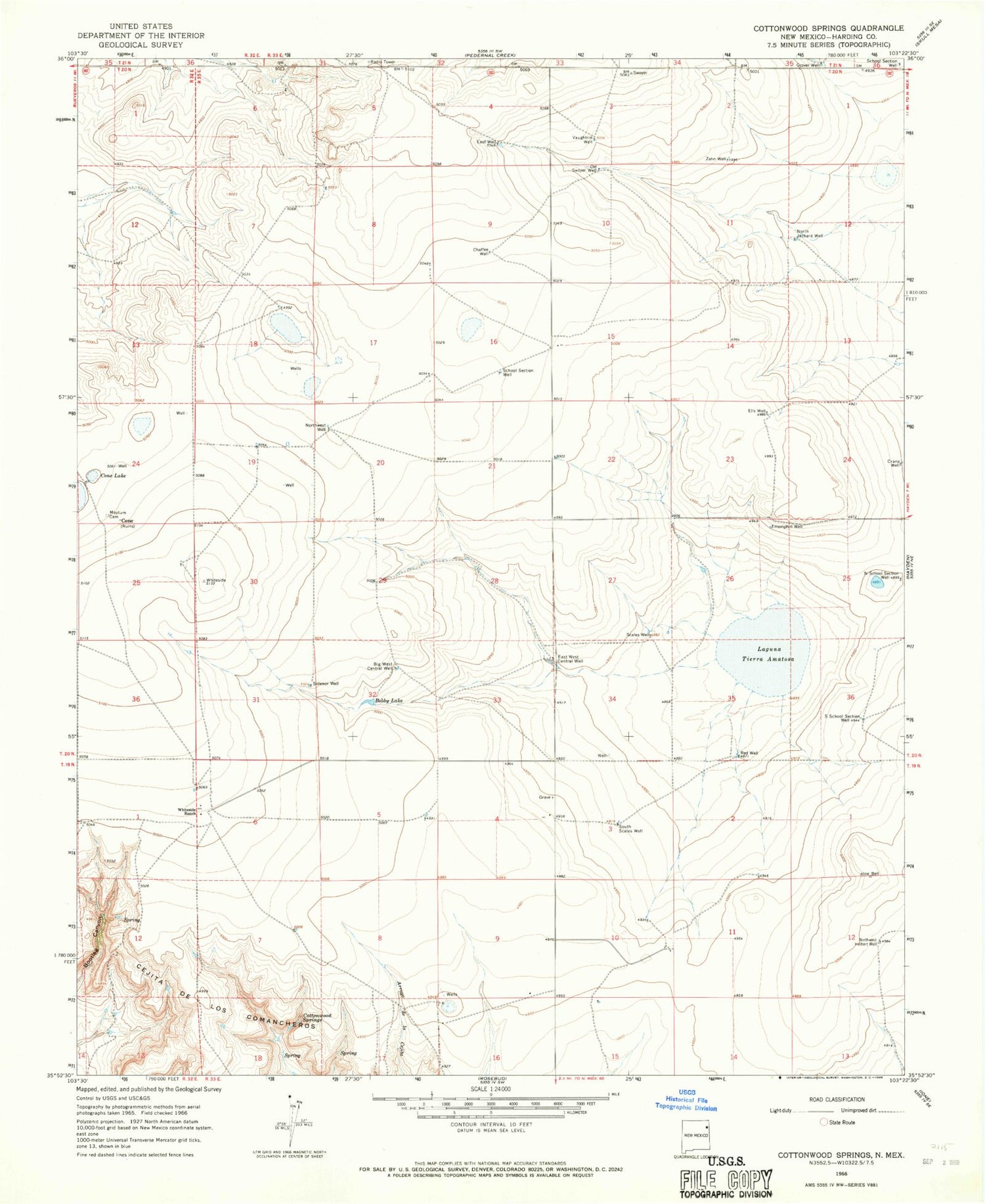 Classic USGS Cottonwood Springs New Mexico 7.5'x7.5' Topo Map Image