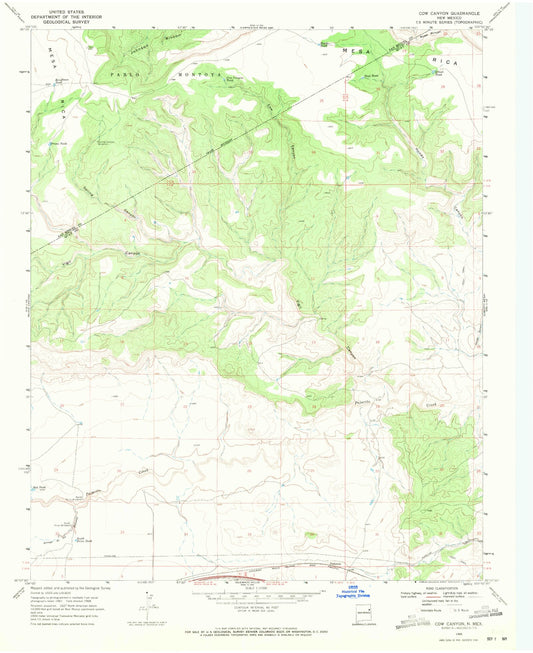 Classic USGS Cow Canyon New Mexico 7.5'x7.5' Topo Map Image