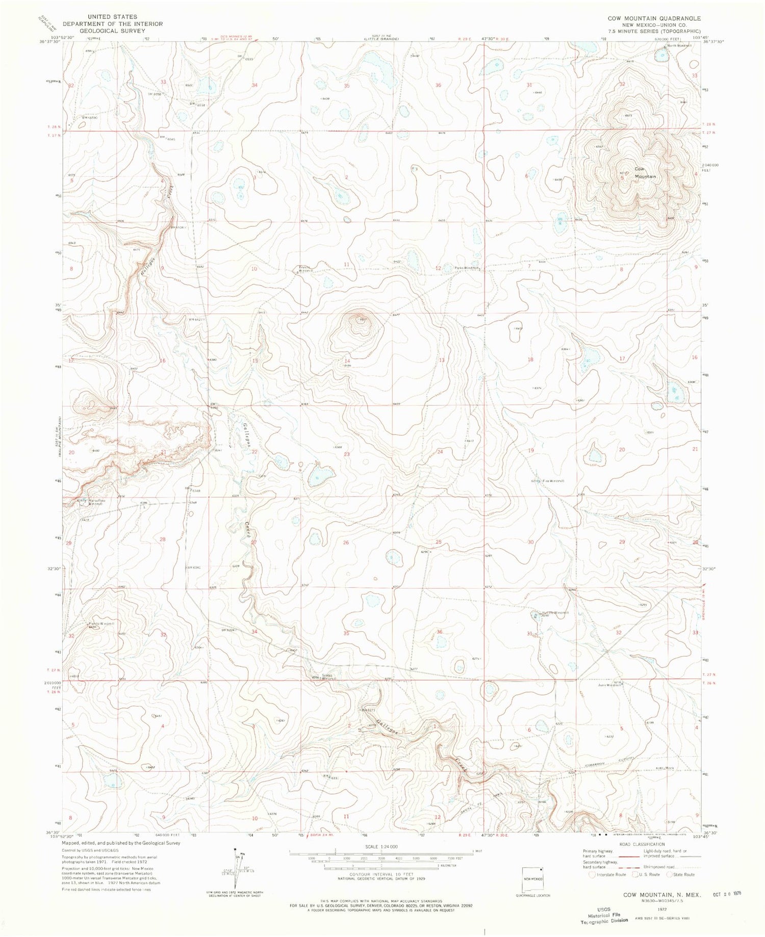 Classic USGS Cow Mountain New Mexico 7.5'x7.5' Topo Map Image