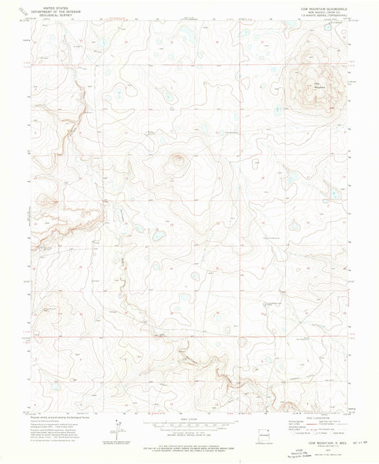 Classic USGS Cow Mountain New Mexico 7.5'x7.5' Topo Map Image