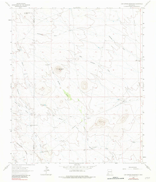 Classic USGS Cow Springs Mountain New Mexico 7.5'x7.5' Topo Map Image