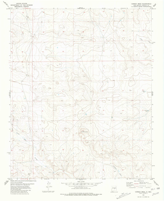 Classic USGS Cowboy Mesa New Mexico 7.5'x7.5' Topo Map Image