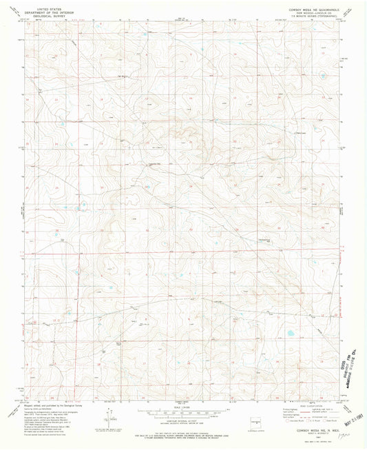 Classic USGS Cowboy Mesa NE New Mexico 7.5'x7.5' Topo Map Image