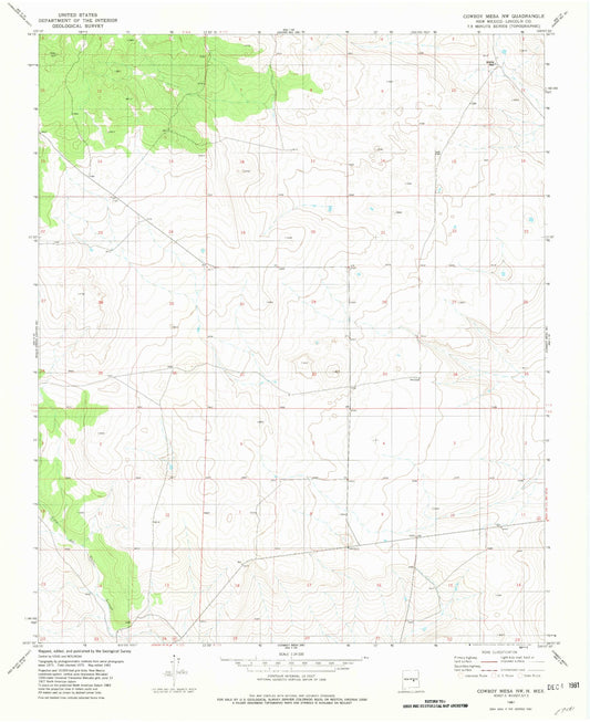 Classic USGS Cowboy Mesa NW New Mexico 7.5'x7.5' Topo Map Image
