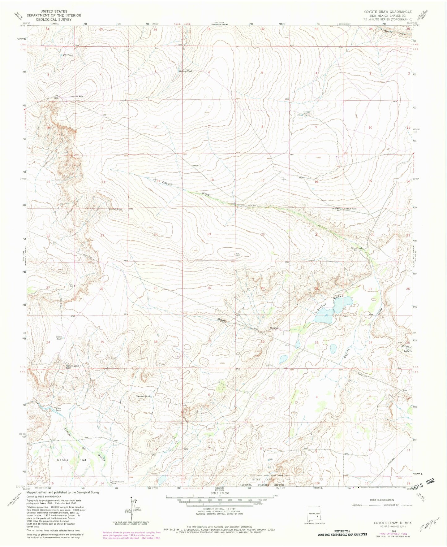 Classic USGS Coyote Draw New Mexico 7.5'x7.5' Topo Map Image