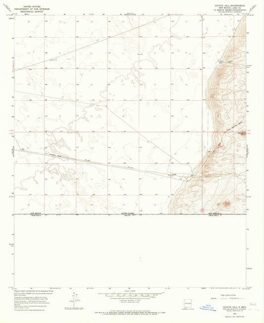 Classic USGS Coyote Hill New Mexico 7.5'x7.5' Topo Map Image