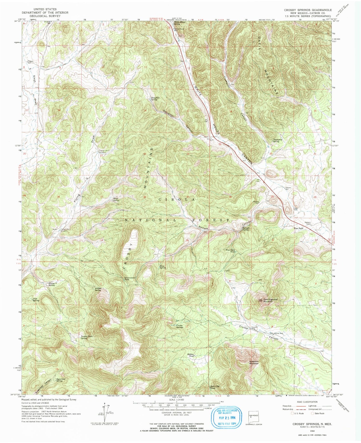 Classic USGS Crosby Springs New Mexico 7.5'x7.5' Topo Map Image