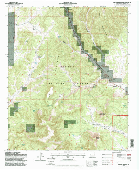 Classic USGS Crosby Springs New Mexico 7.5'x7.5' Topo Map Image
