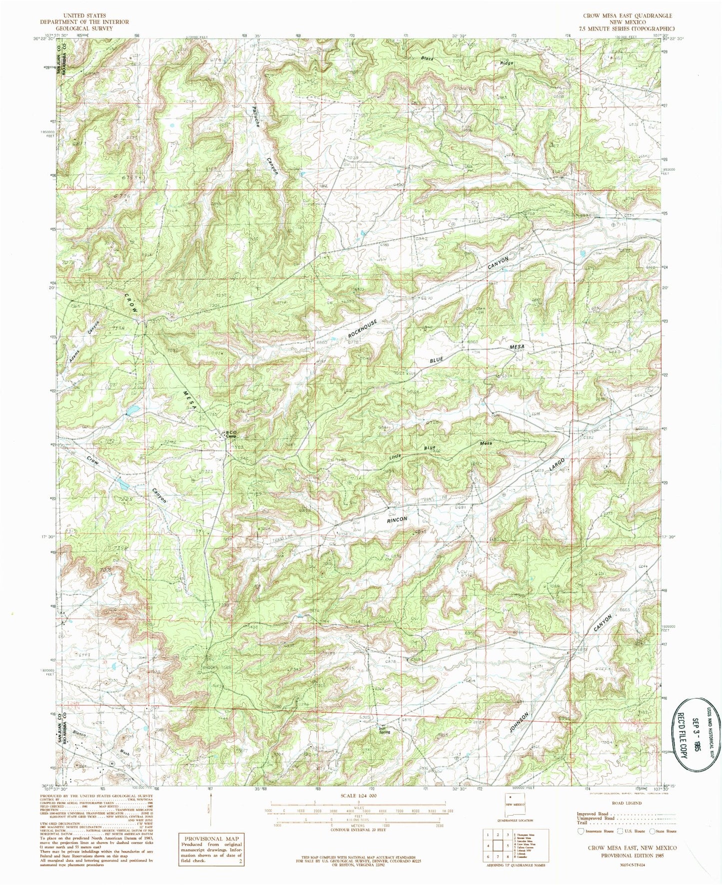 Classic USGS Crow Mesa East New Mexico 7.5'x7.5' Topo Map Image