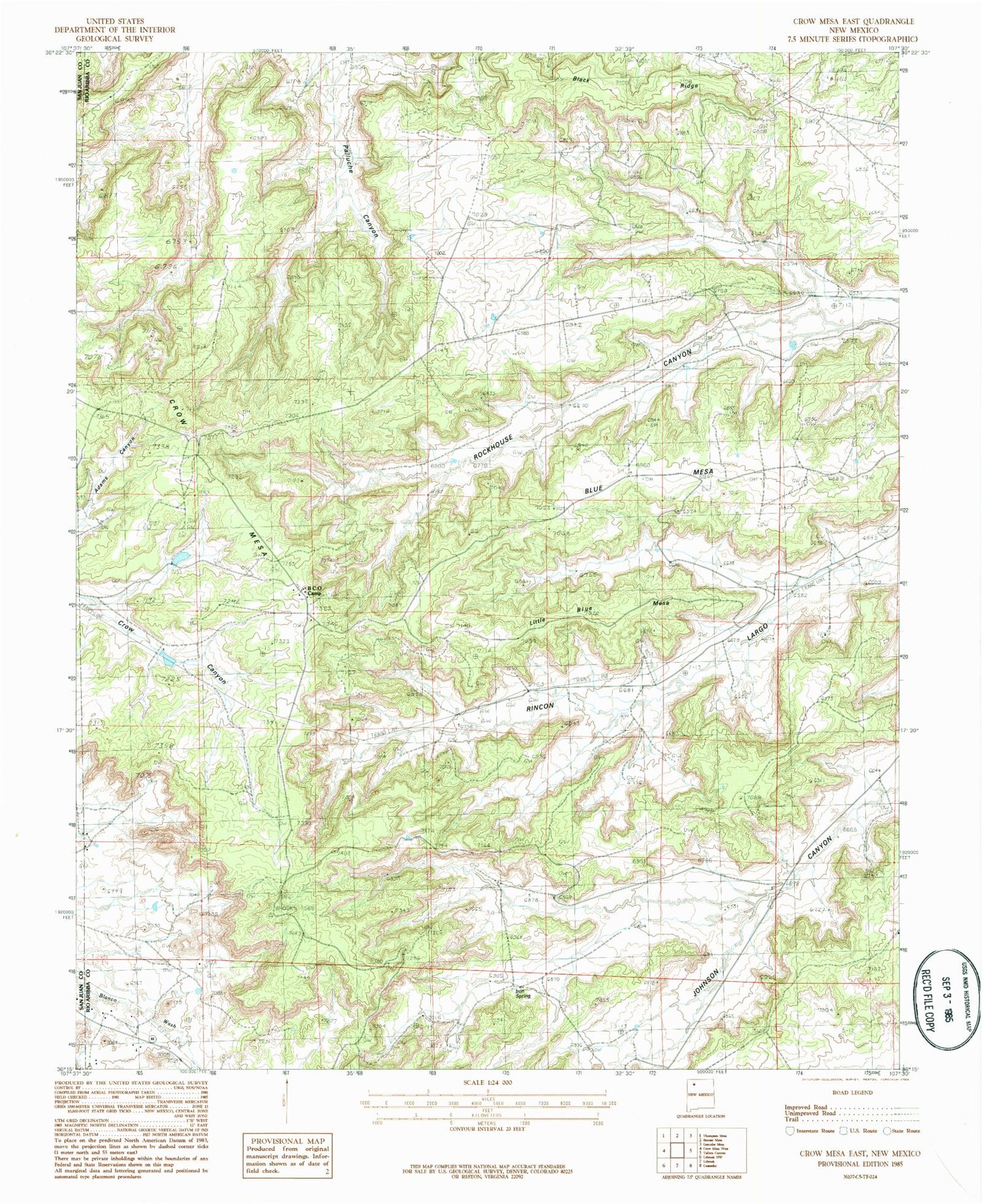 Classic USGS Crow Mesa East New Mexico 7.5'x7.5' Topo Map Image