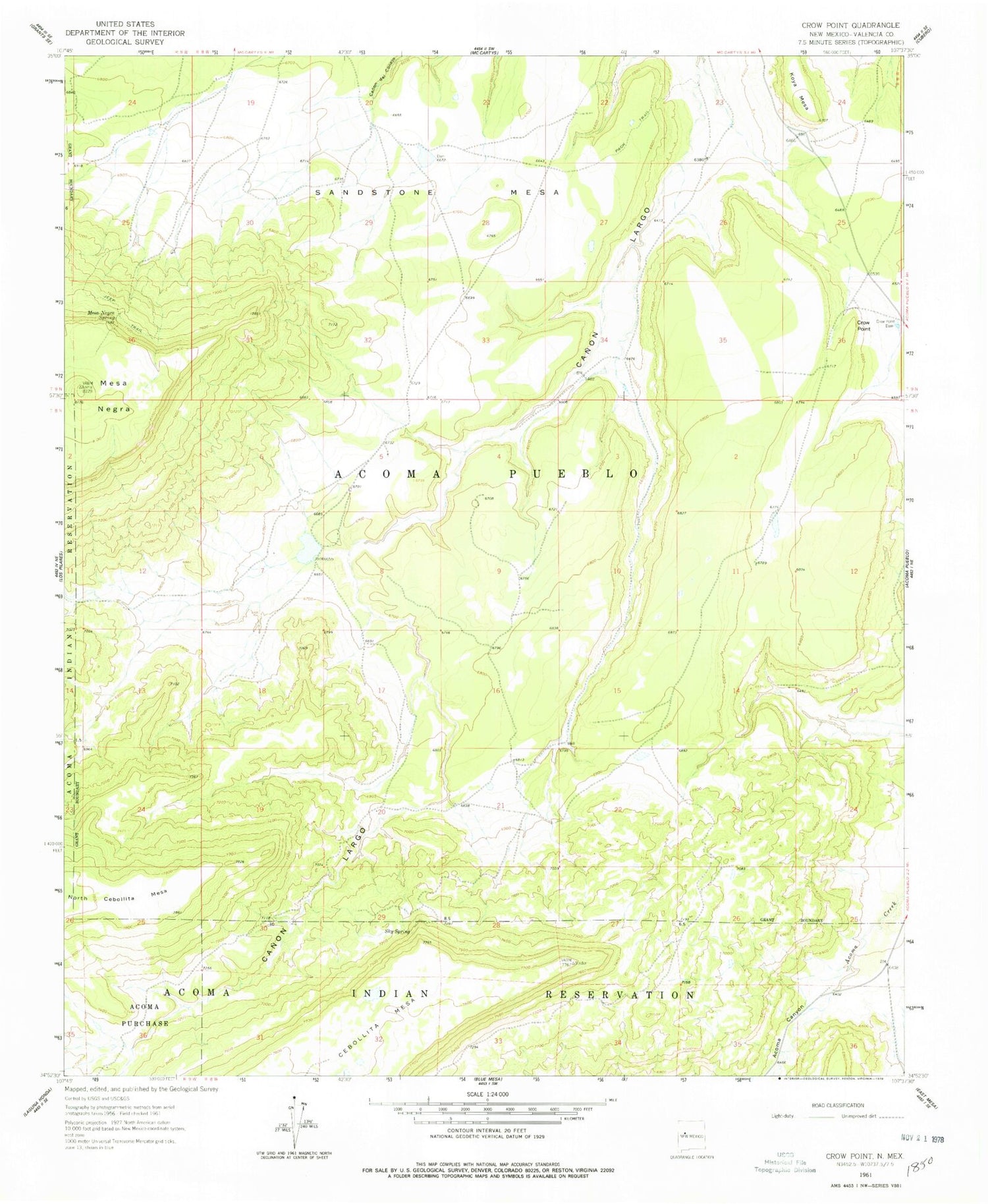 Classic USGS Crow Point New Mexico 7.5'x7.5' Topo Map Image