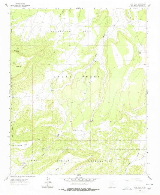 Classic USGS Crow Point New Mexico 7.5'x7.5' Topo Map Image