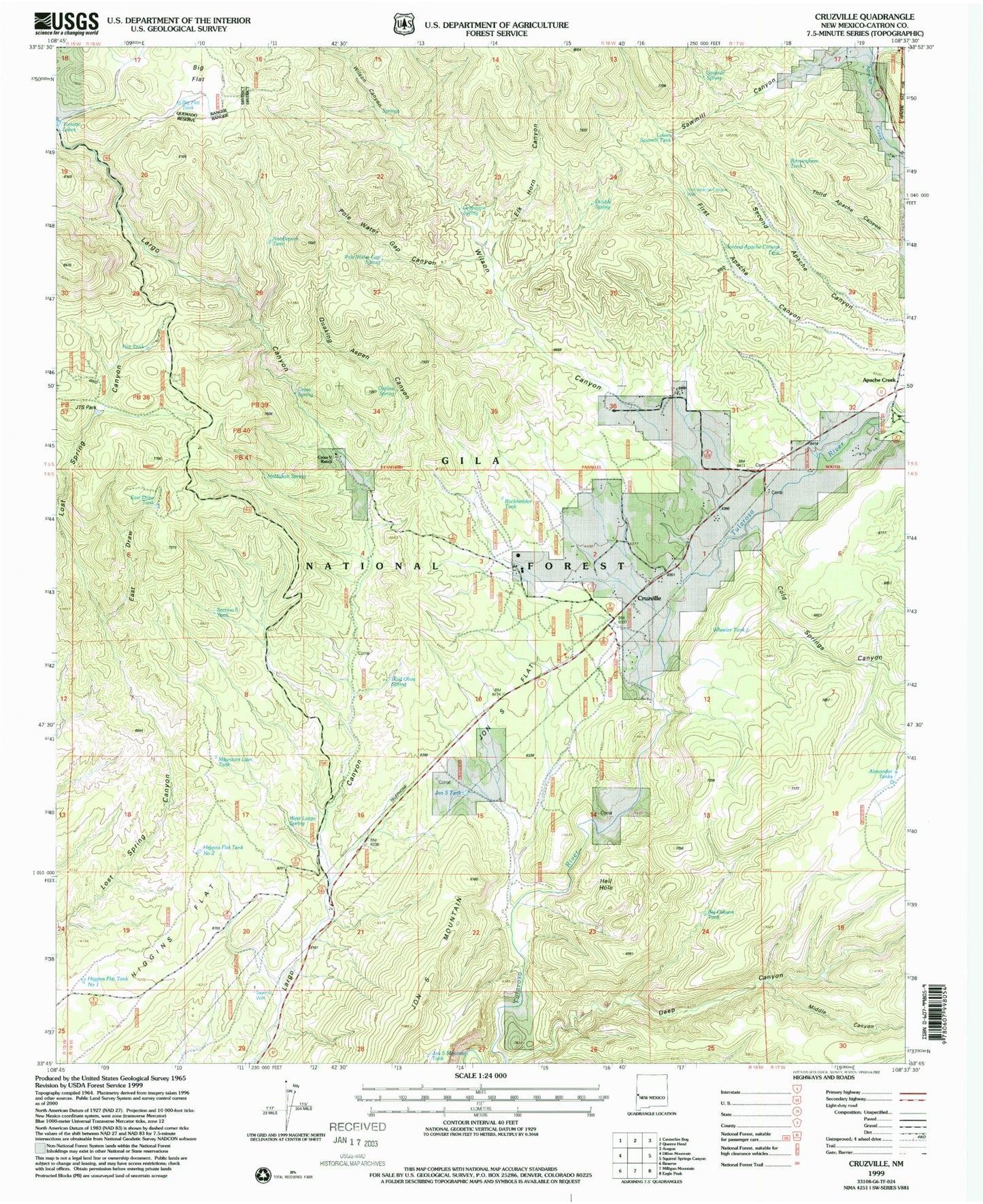 Classic USGS Cruzville New Mexico 7.5'x7.5' Topo Map Image