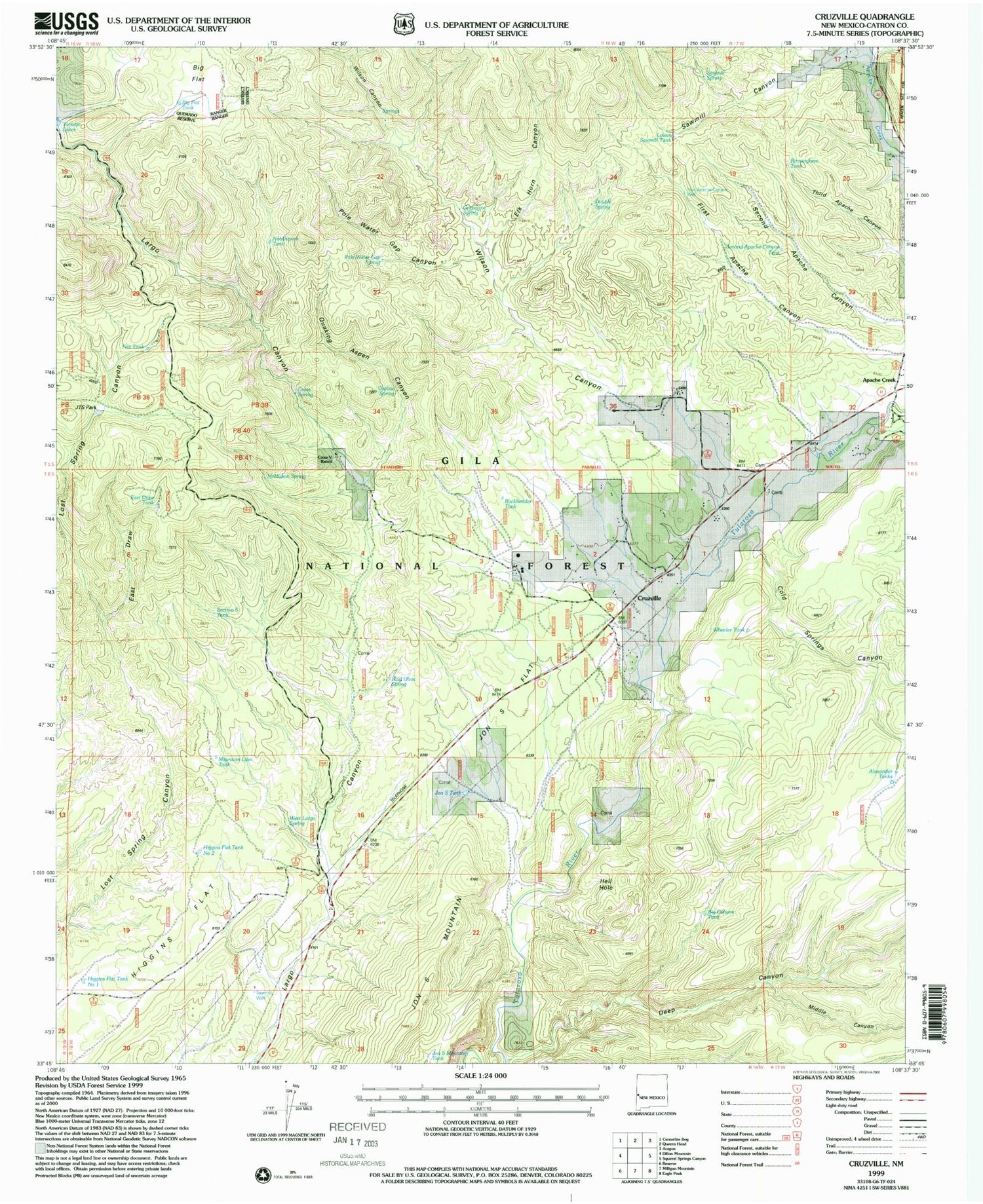 Classic USGS Cruzville New Mexico 7.5'x7.5' Topo Map Image