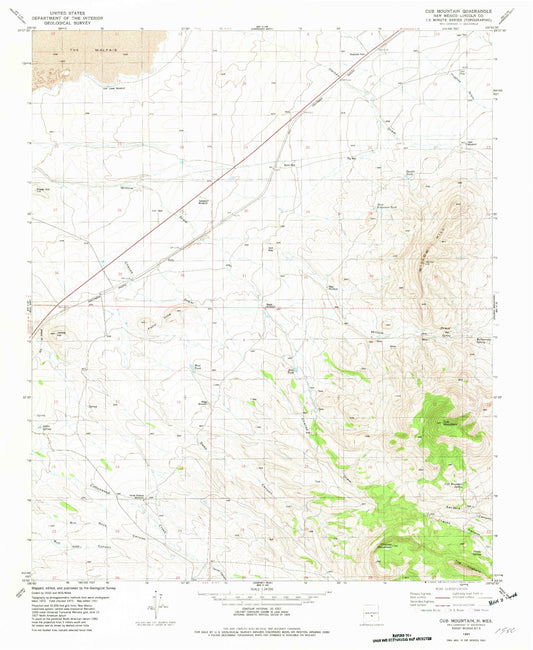 Classic USGS Cub Mountain New Mexico 7.5'x7.5' Topo Map Image