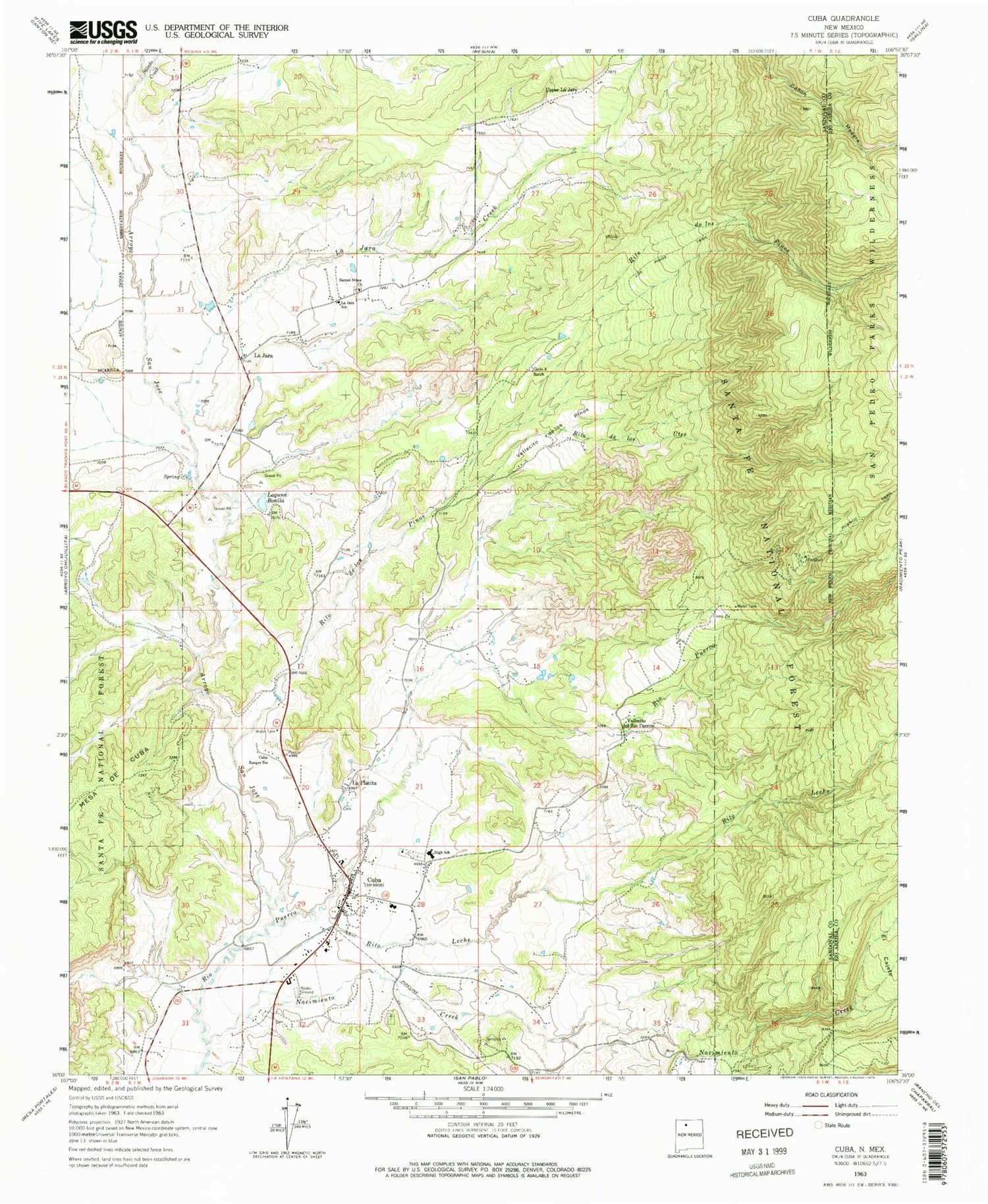 Classic USGS Cuba New Mexico 7.5'x7.5' Topo Map Image